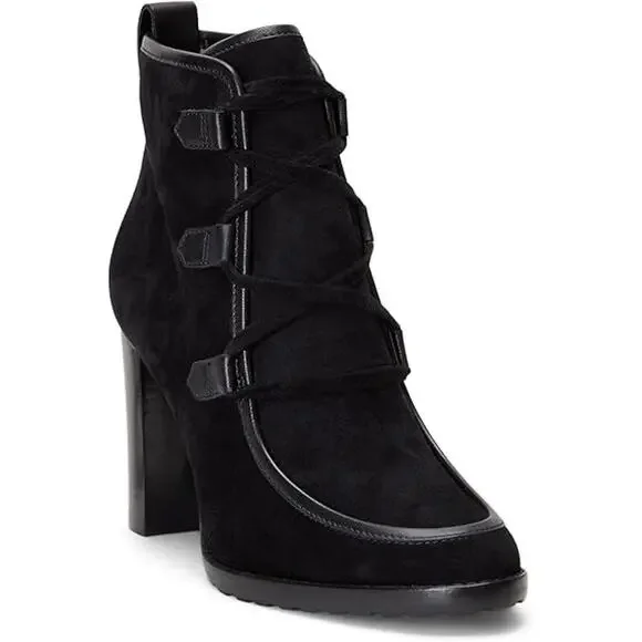 NEW Lauren Ralph Lauren Women's Mabel Lace-Up Dress Booties Black 11M